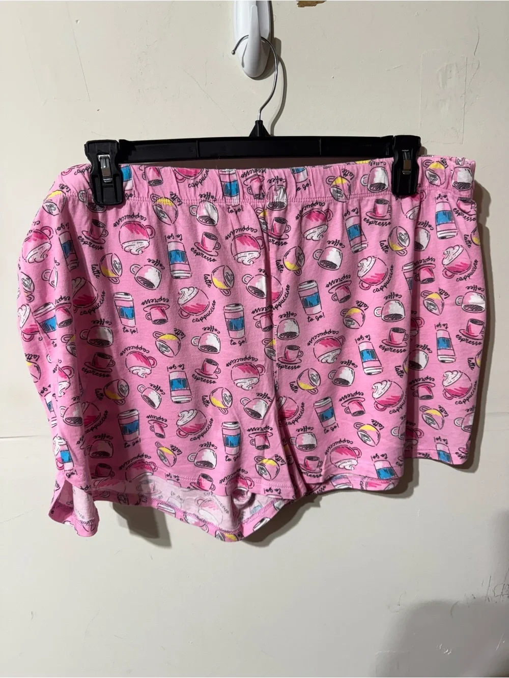 Pink Pajama Shorts with Coffee & Donut Print - Picture 1 of 2